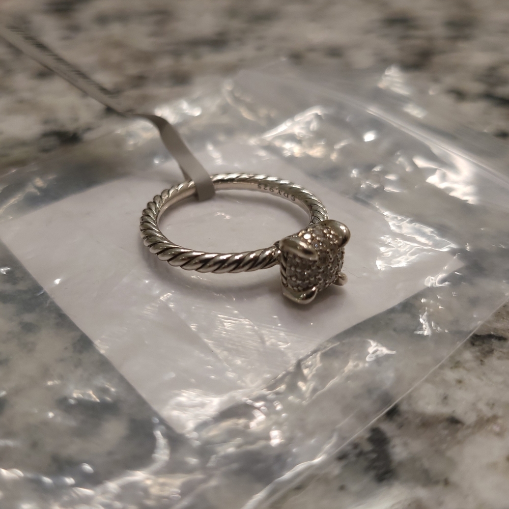 Petite Chatelaine Ring in Sterling Silver with Full Pavé Diamonds